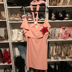 PLUS SIZE RUFFLE OFF THE SHOULDER CHOKER DRESS