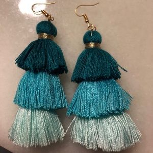🎉Boho, Ombré Teal, Aqua and Mint Fringe Earrings