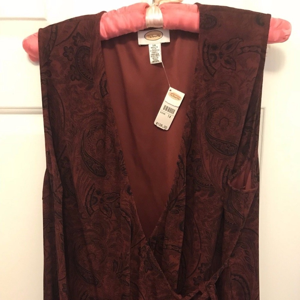 Talbots Burgundy Wrap Dress Floral Design Size 14