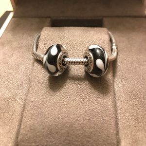Authentic Pandora white and black Murano charms