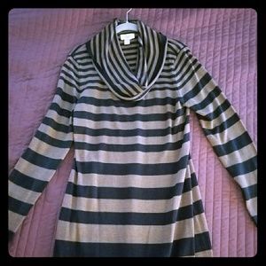 Loft cowl neck striped sweater dress