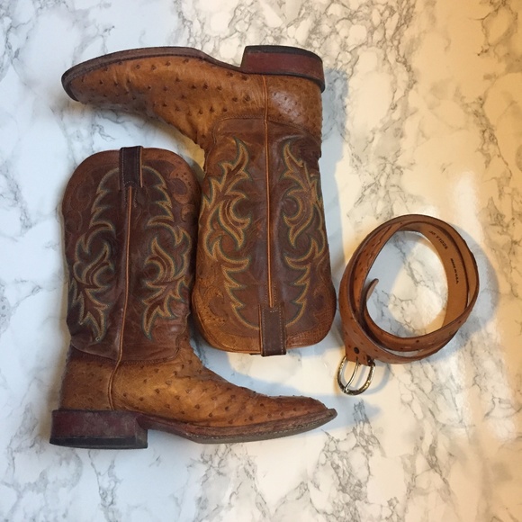 Justin Ostrich Boots with matching belt - Picture 1 of 7