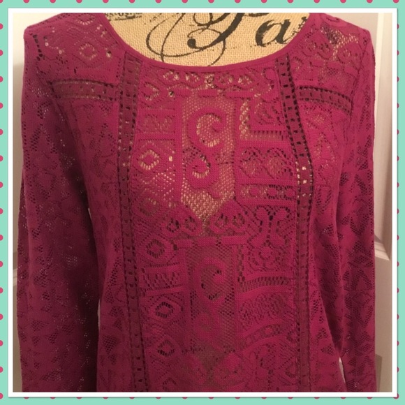 Lucky Brand Tops - Lucky Brand Fuchsia Lace Front 3/4 Sleeve Top NWT