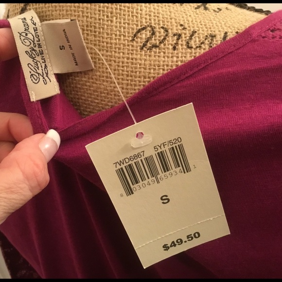 Lucky Brand Fuchsia Lace Front 3/4 Sleeve Top NWT - Picture 5 of 5