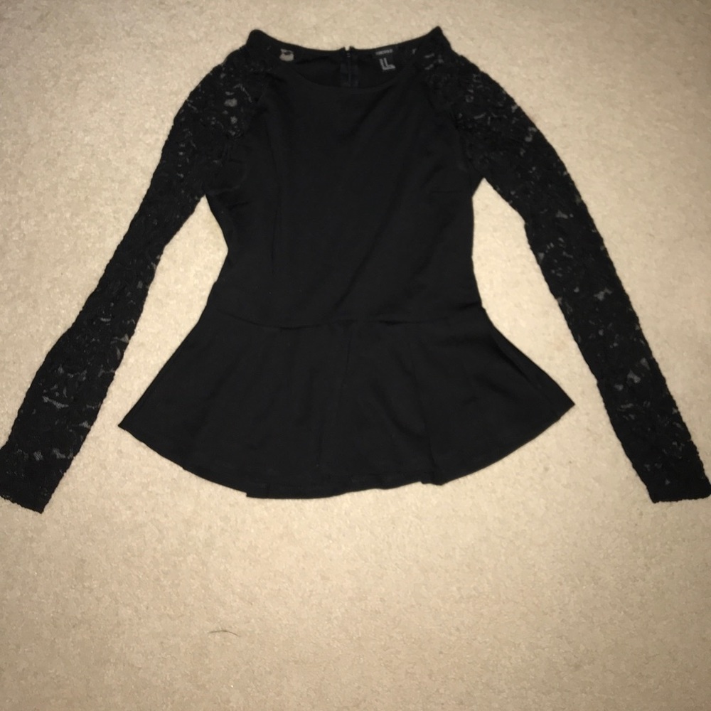 Lace Sleeve Peplum Top