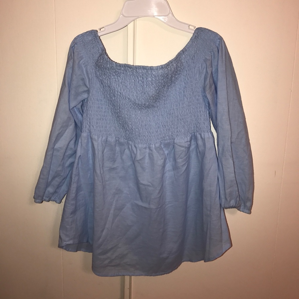 LIGHT BLUE OFF THE SHOULDER SHIRT