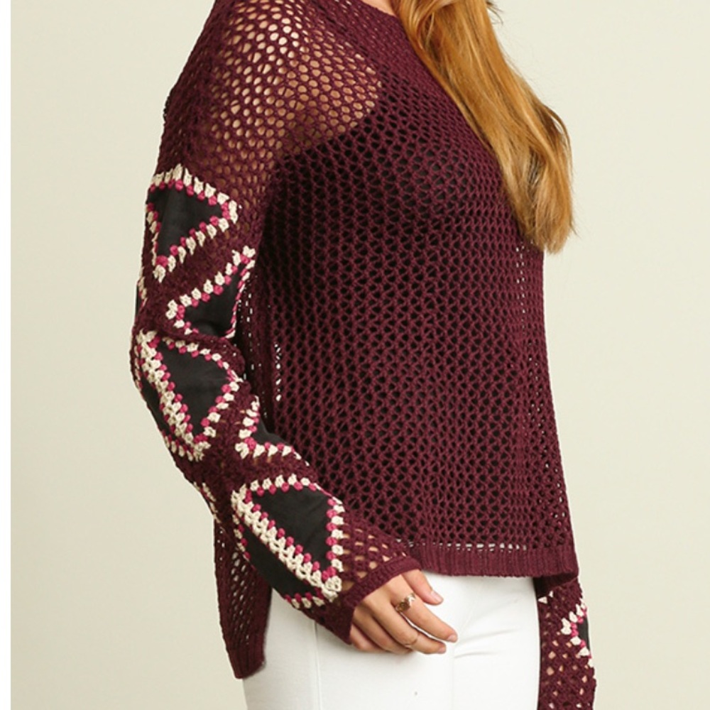 WHOLESALE 🍷Wine Sweater with Suede Patches!
