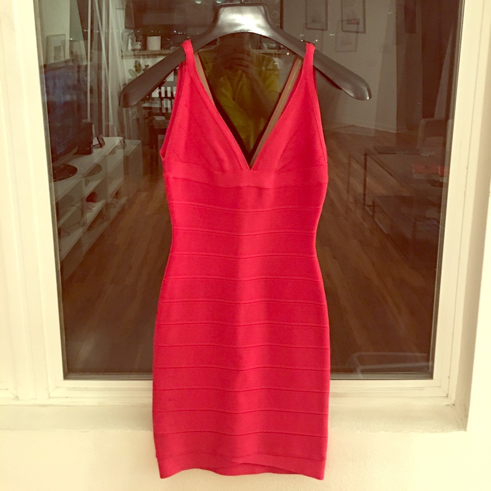 Herve Leger hot pink bandage dress