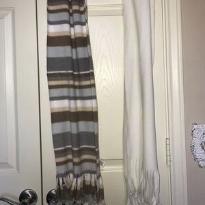 White Scarf and Beige Striped Scarf set