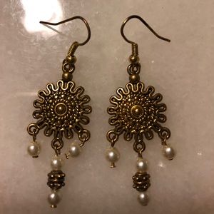 Boho Brass and Pearl Dangles