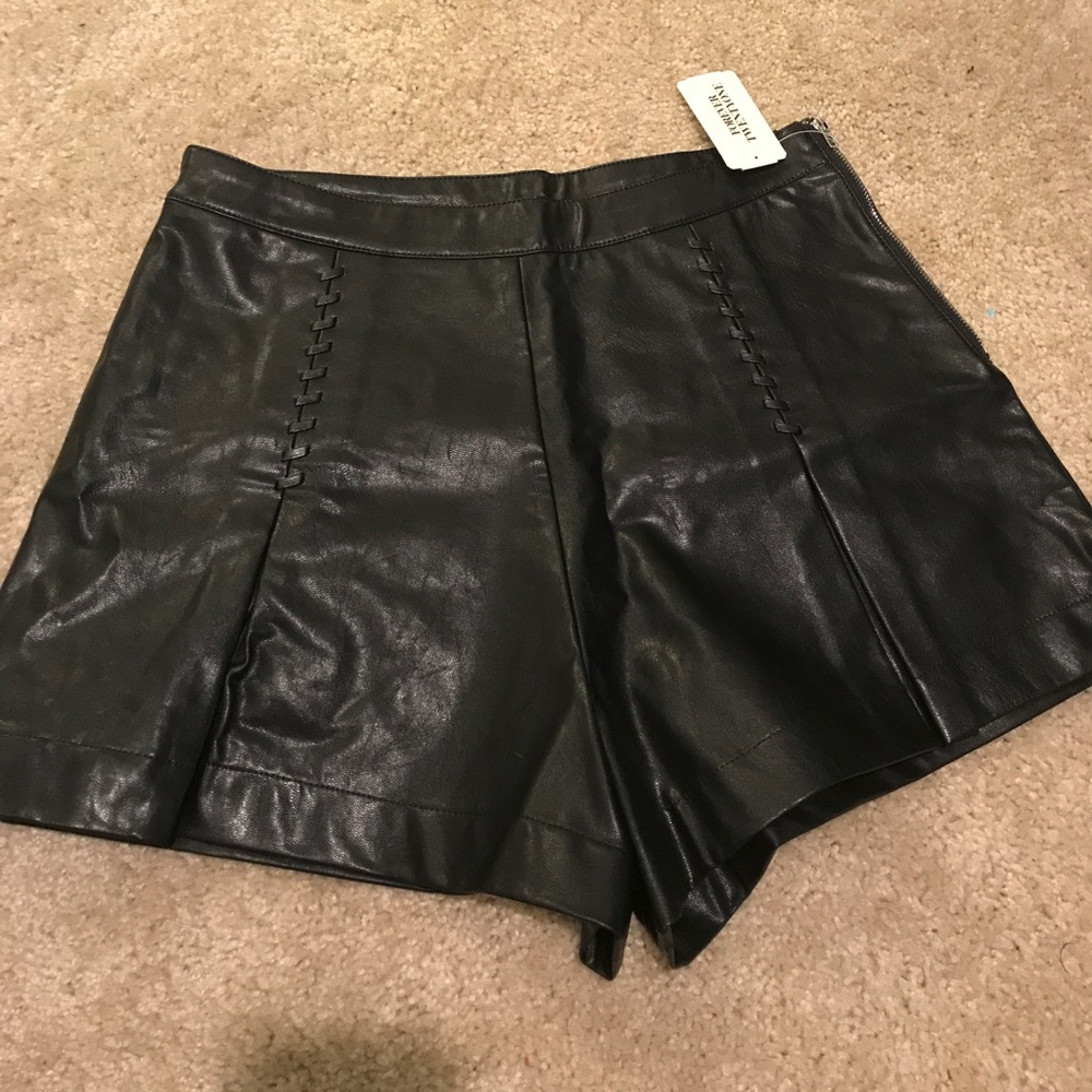 Pleated Faux Leather Shorts