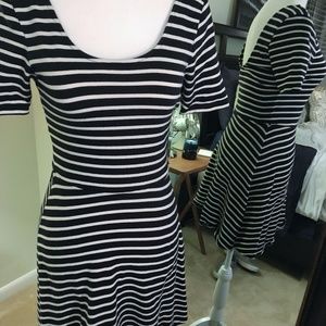 H&M black and White stripe fit and flare dress M