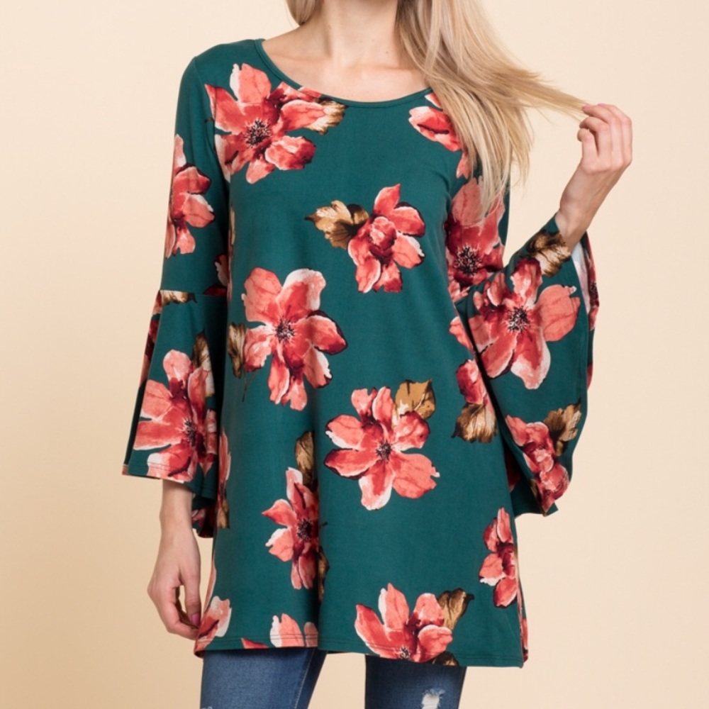 Teal flutter sleeve tunic