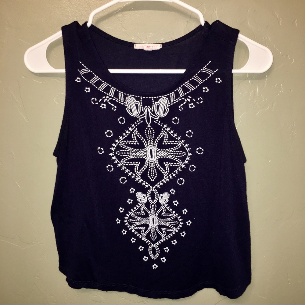 Dark Blue Embroidered Cropped Tank