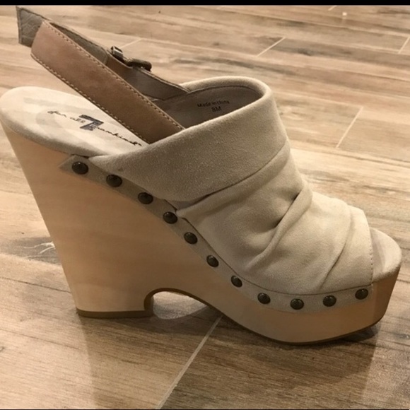 NWOT 7FAM SEVEN 4 ALL MANKIND SUEDE&WOOD PLATFORM - Picture 2 of 6
