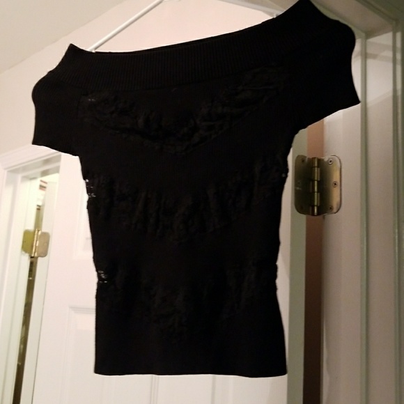 Bebe top black ribbed off the shoulder - Picture 1 of 5