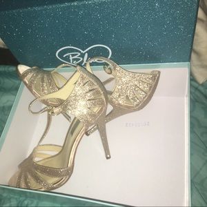 Champagne Colored ankle strap pep toe pump