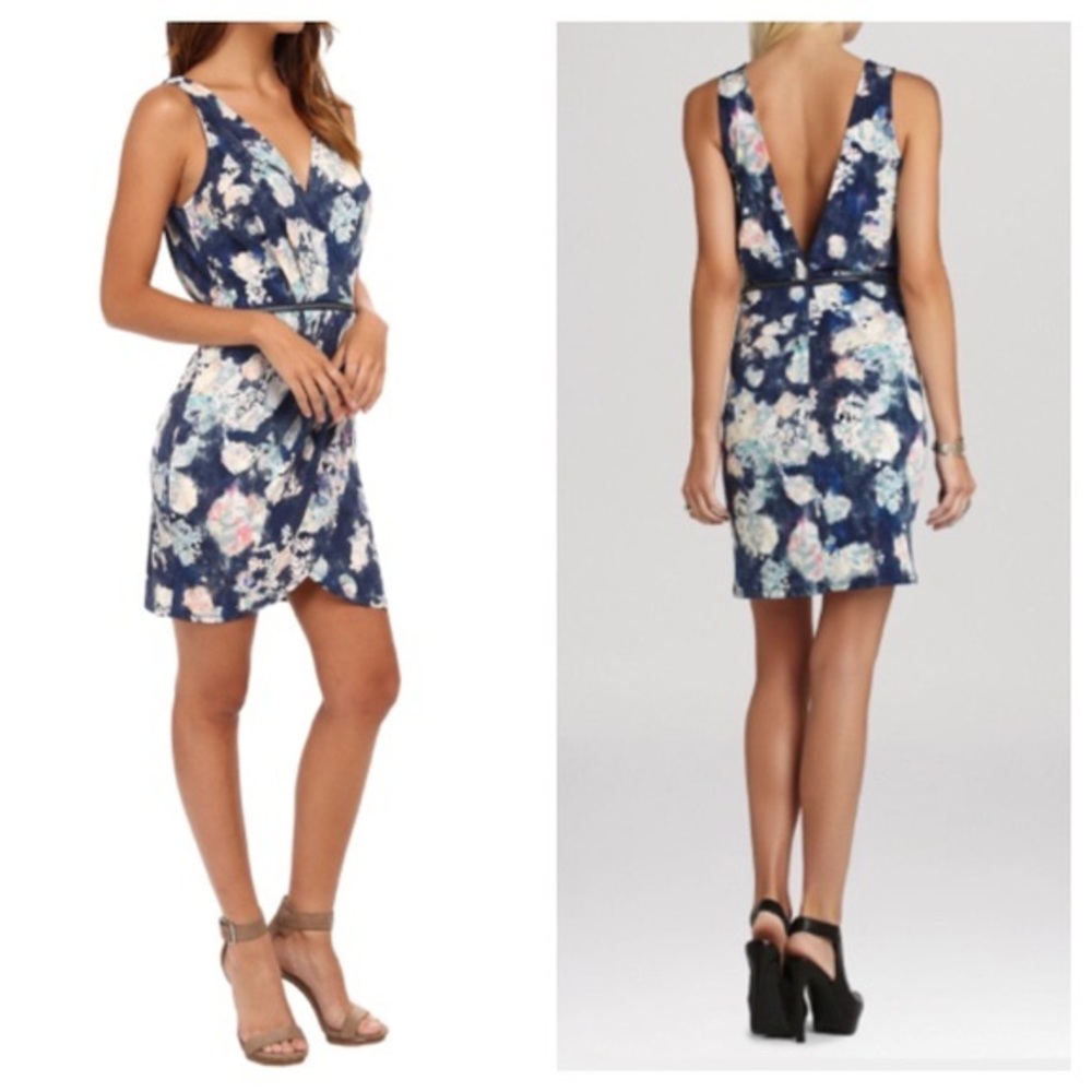 BCBG Blue Floral Tulip Cocktail Dress