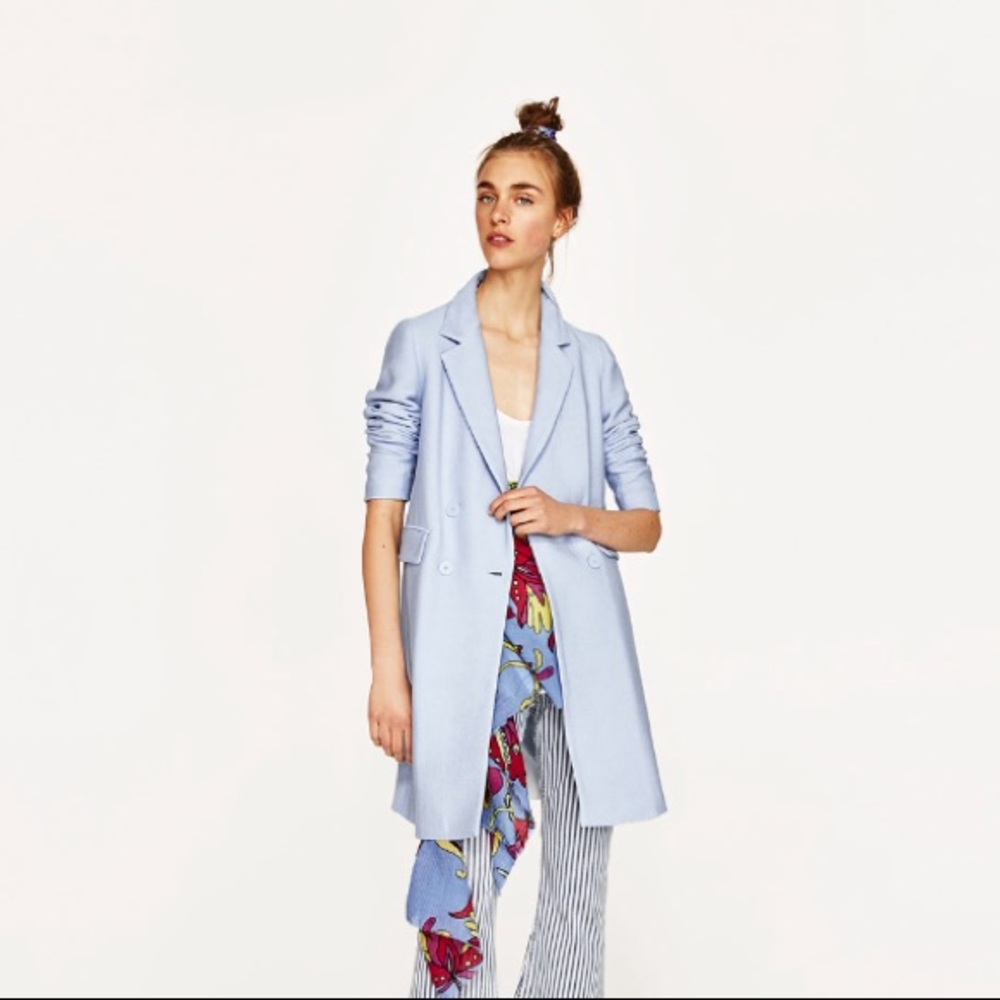 Zara baby blue pea coat 💙 - Picture 3 of 4