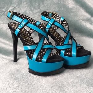 Jessica Simpson Teal and Black Stilettos