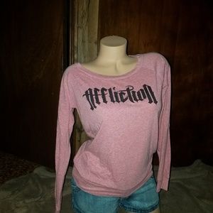Affliction Buckle Pink & Blk Rhinestone Crewneck S