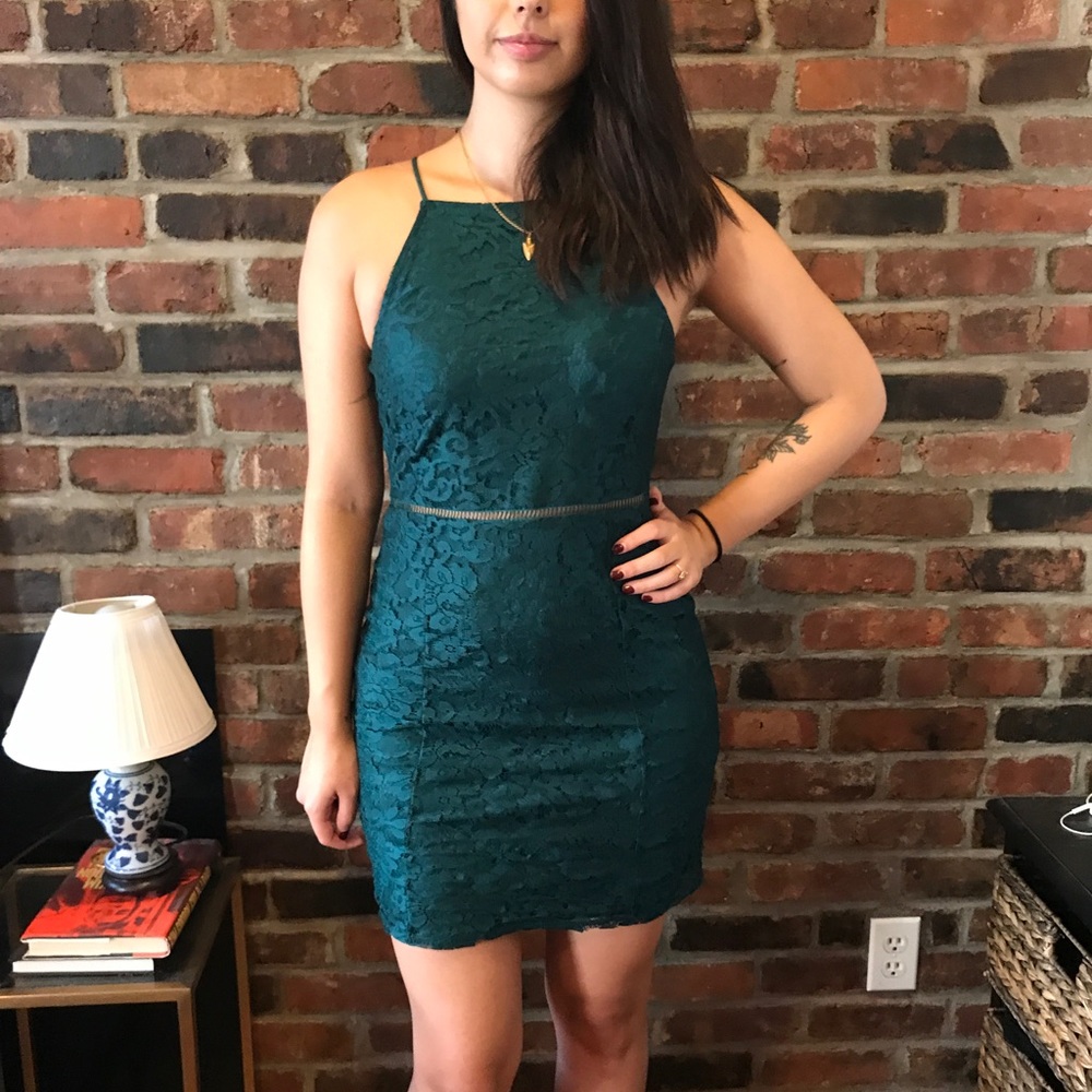 Emerald green lace TopShop dress