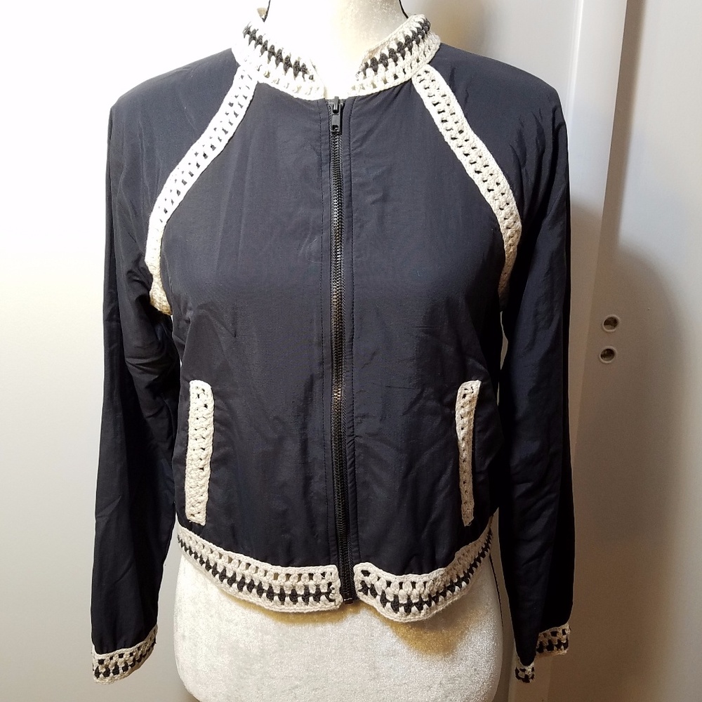 Free People Crochet Trim Baseball Bomber Jacket - Picture 2 of 8