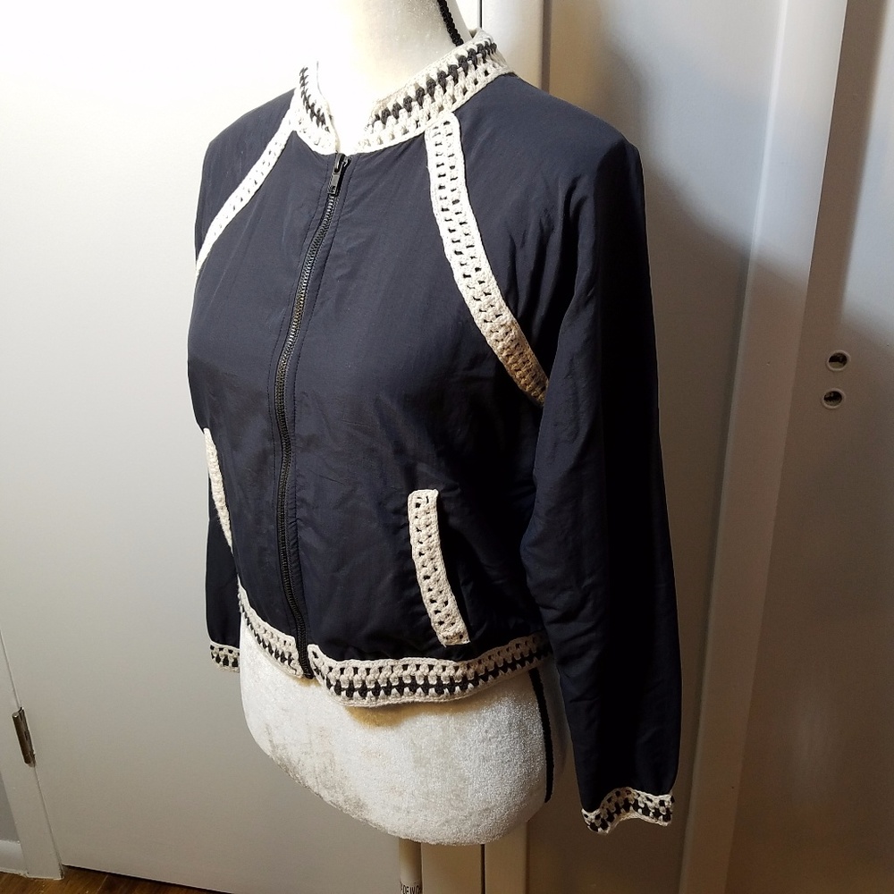 Free People Crochet Trim Baseball Bomber Jacket - Picture 5 of 8