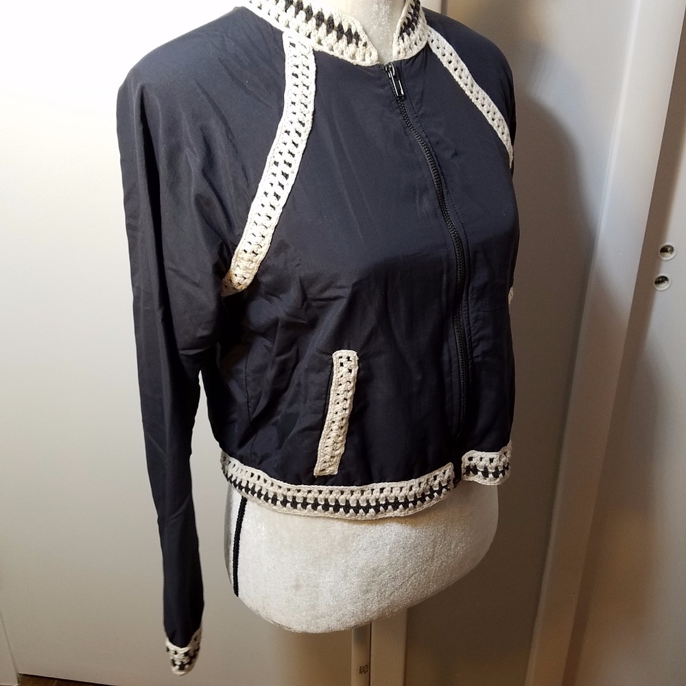 Free People Crochet Trim Baseball Bomber Jacket - Picture 3 of 8