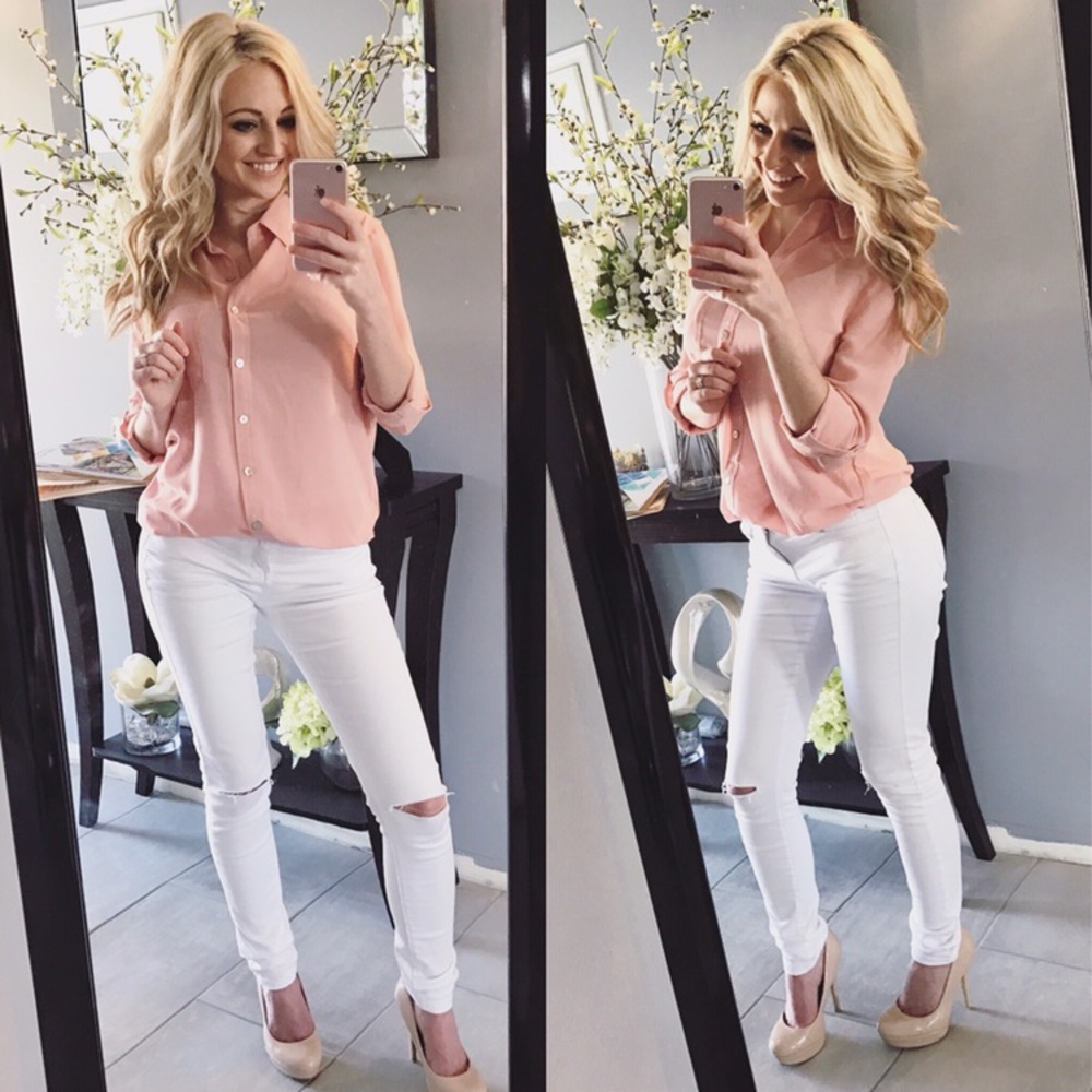 Chiffon Blush Button Down Top