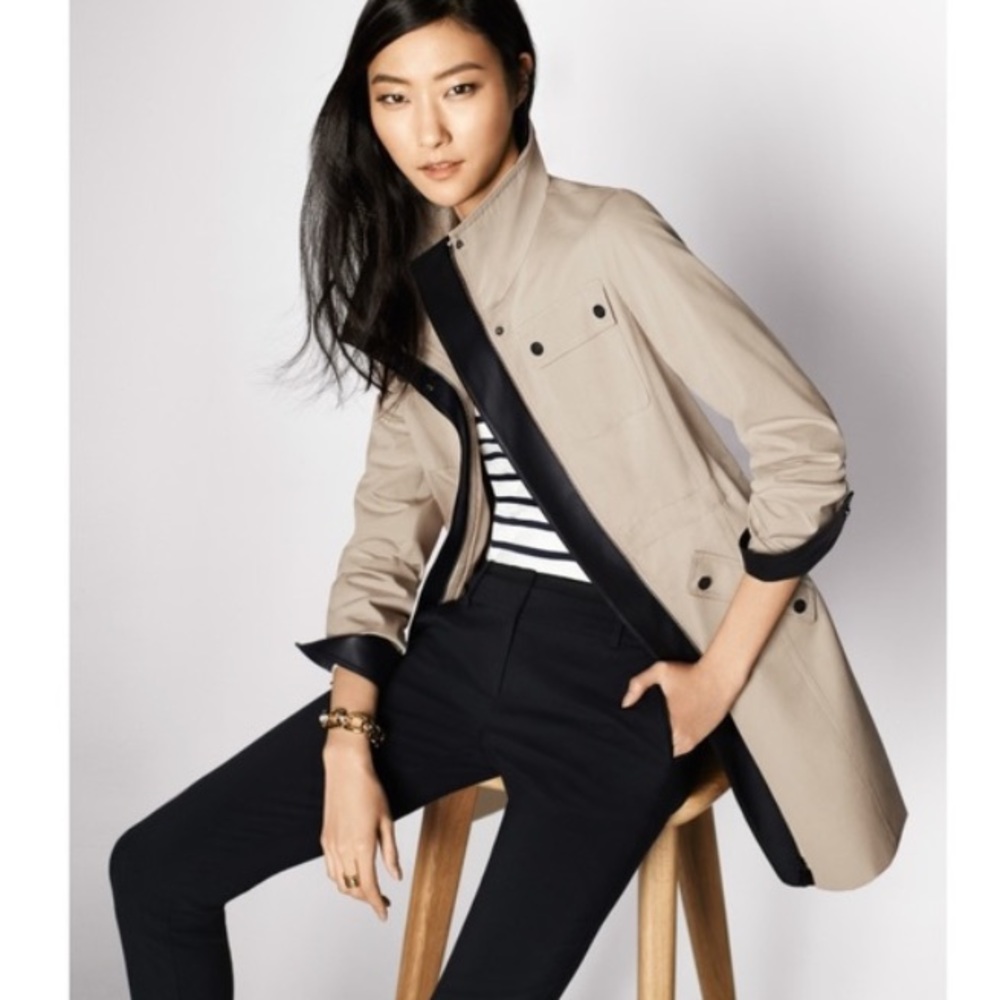 Ann Taylor Cargo Trench w/ Leather Trim Coat