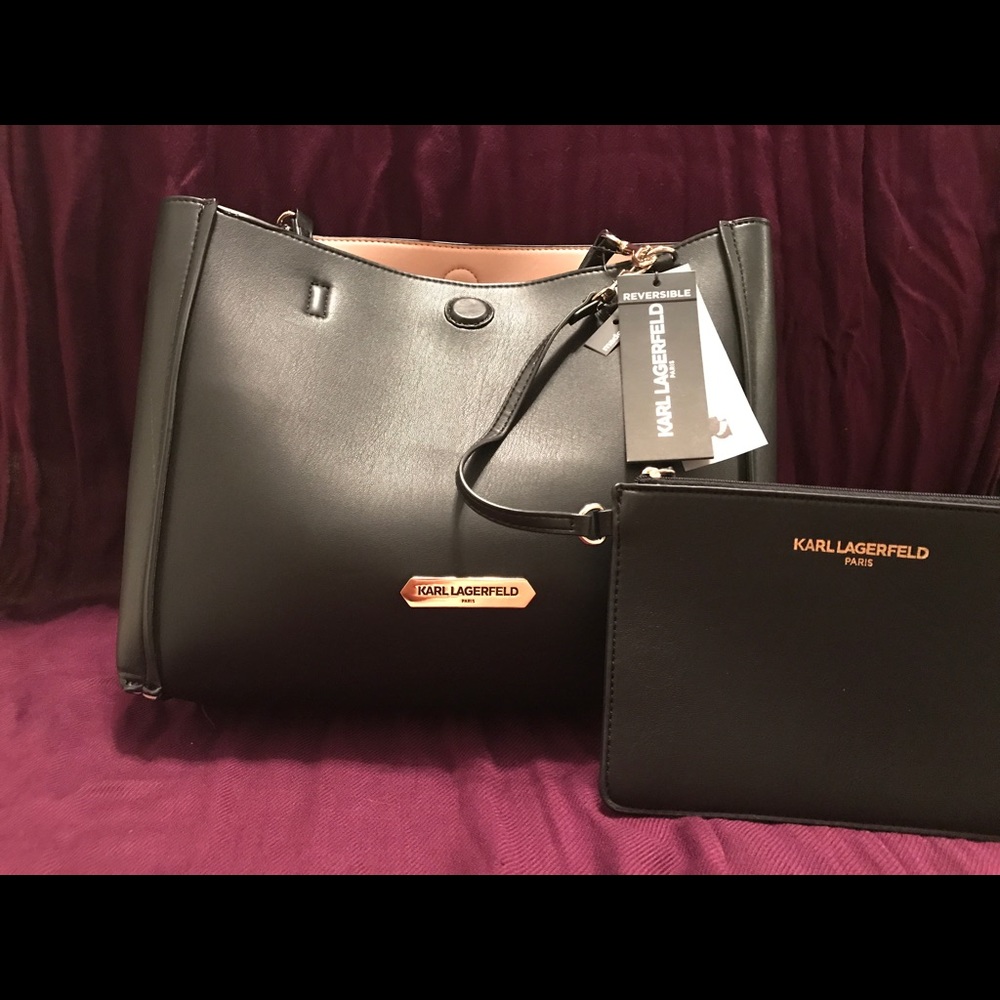 Karl Lagerfeld Black/Powder Blush Reversible Tote