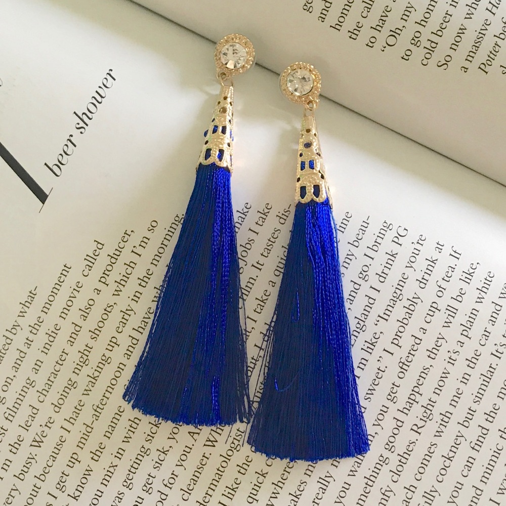 🔴 3/30$ Electric Blue Rhinestone Tassel Earrings