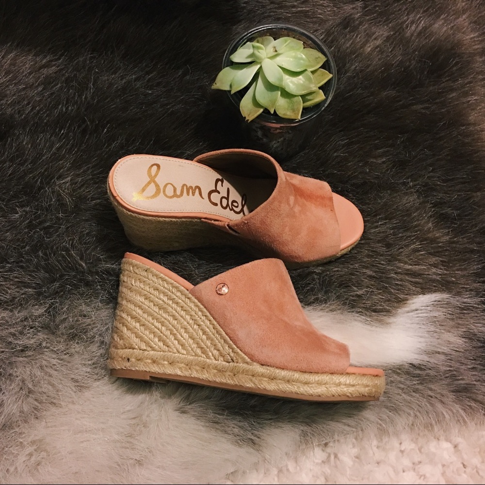 Sam Edelman leather suede slip on wedges heels 6.5