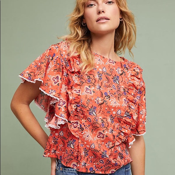 ❌SOLD❌ NWT Dina Agam Coralie Ruffled Top Anthro - Picture 2 of 4