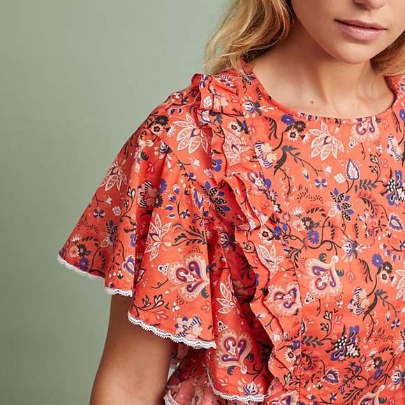 ❌SOLD❌ NWT Dina Agam Coralie Ruffled Top Anthro - Picture 3 of 4