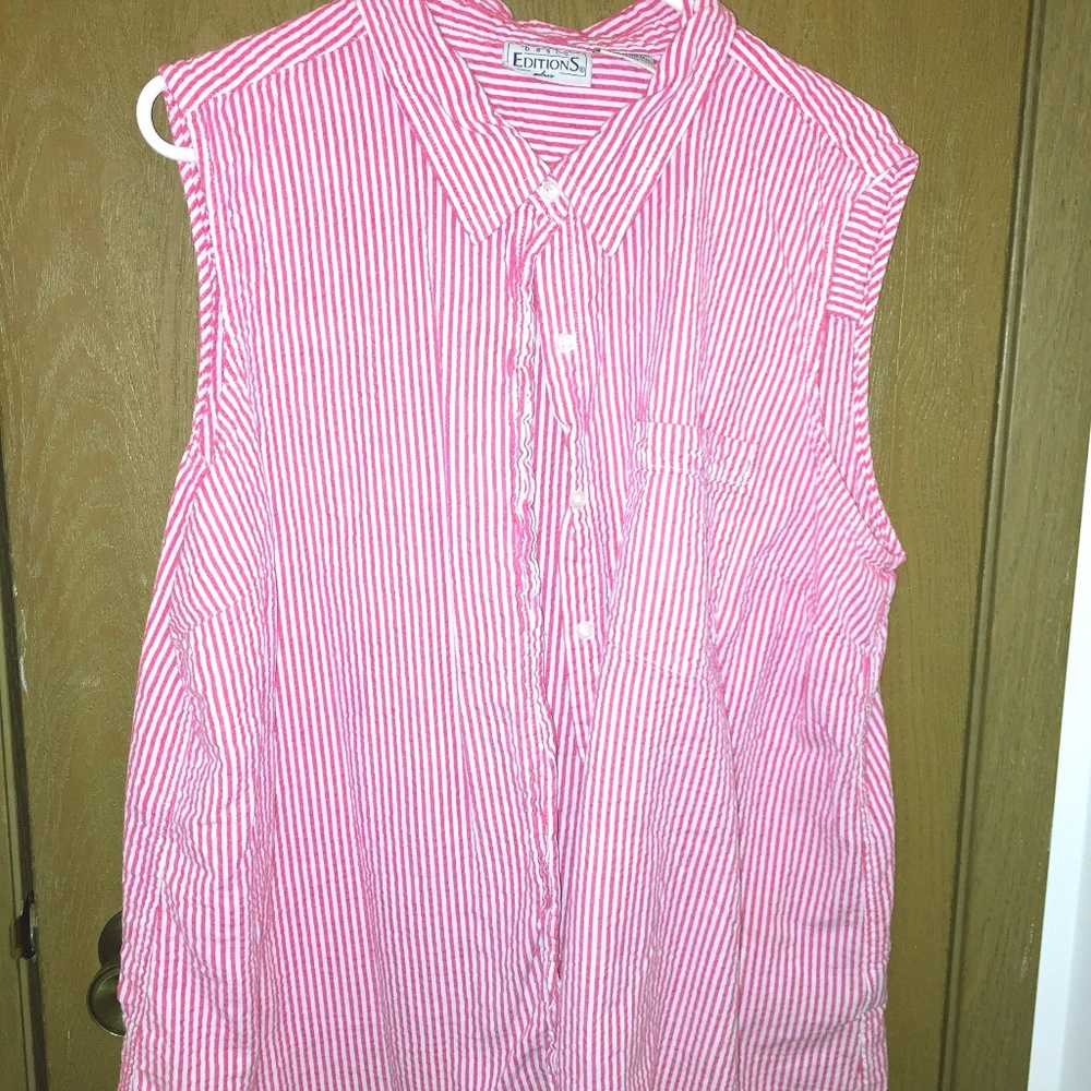 pink & white button-down tank top