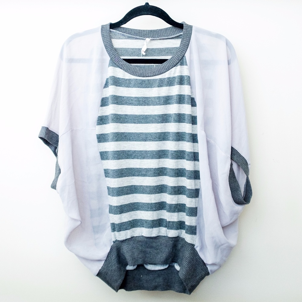 Batwing Loose Willow & Clay Gray Striped Sweater