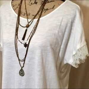 💥💥NWOT Ann Taylor Loft White w/ Lace Accents Top