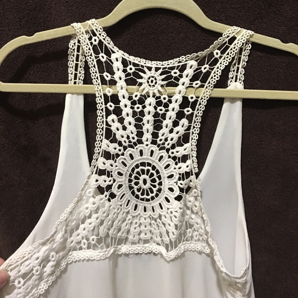 Naked Zebra loose fitting white crochet tank