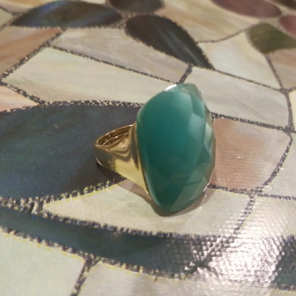 Green Multi-Faceted Statement Ring - image 1
