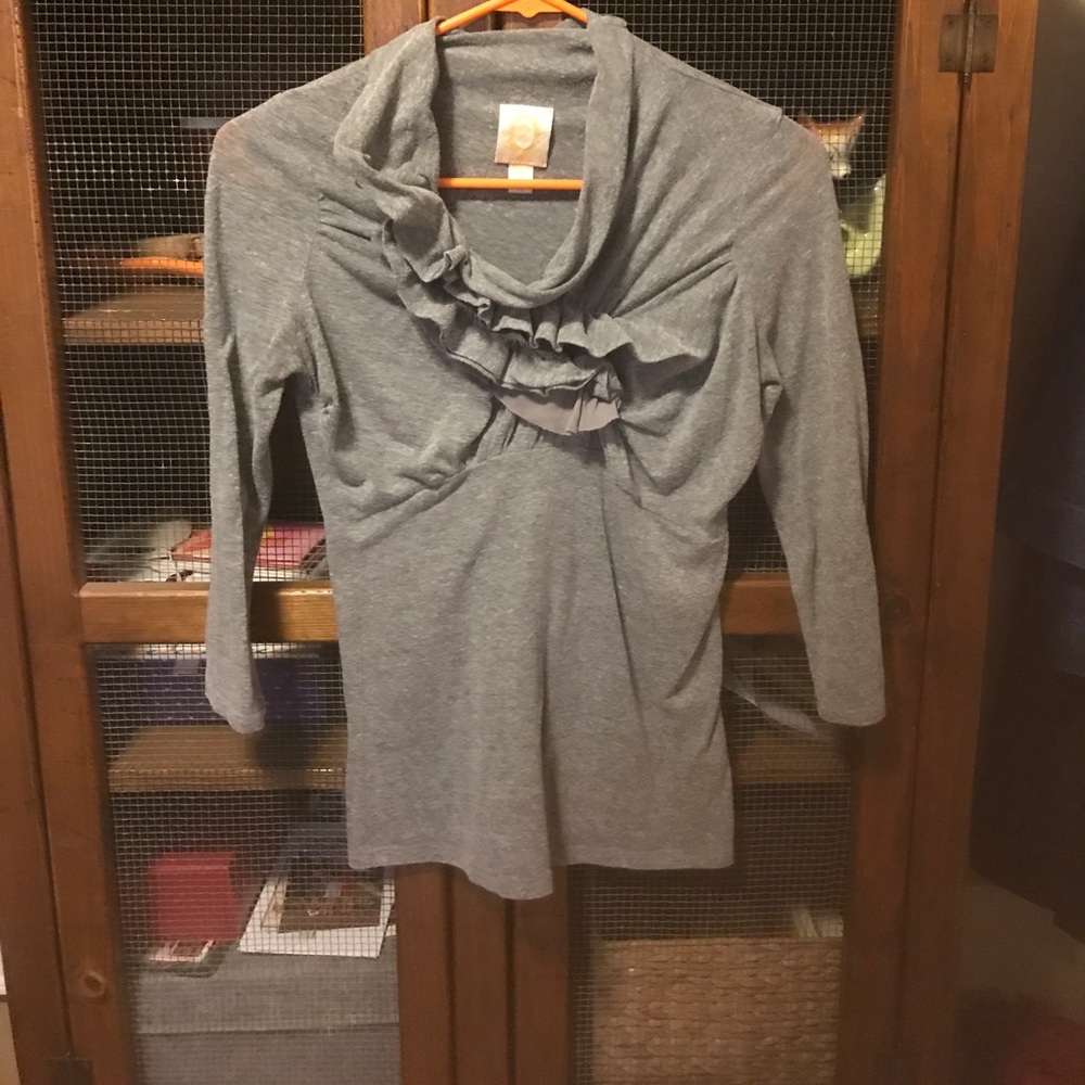 Anthropologie Ric Rac grey ruffle top xs - Picture 2 of 3