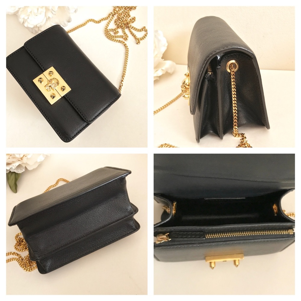 Alexander McQueen Black Crystal Skull Bag Gold HW - Picture 3 of 9
