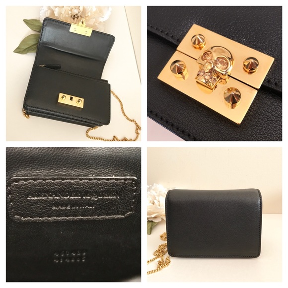 Alexander McQueen Black Crystal Skull Bag Gold HW - Picture 5 of 9