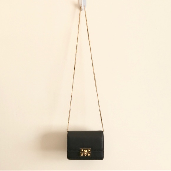 Alexander McQueen Black Crystal Skull Bag Gold HW - Picture 6 of 9