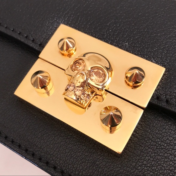 Alexander McQueen Black Crystal Skull Bag Gold HW - Picture 2 of 9
