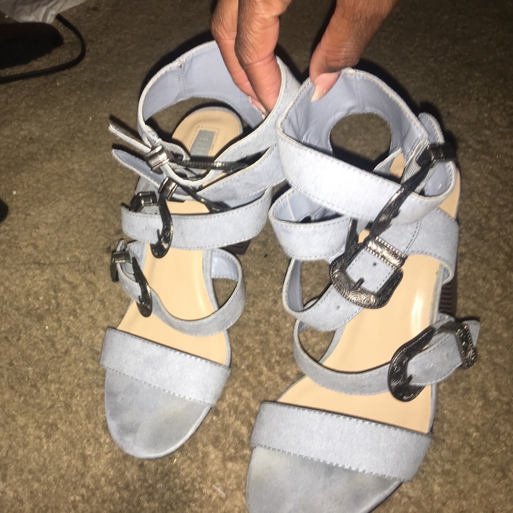 Blue buckle heels