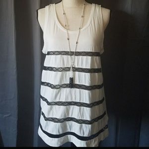 3 FOR $10 CREAM/BLACK LACE KNIT TOP SLEEVELESS