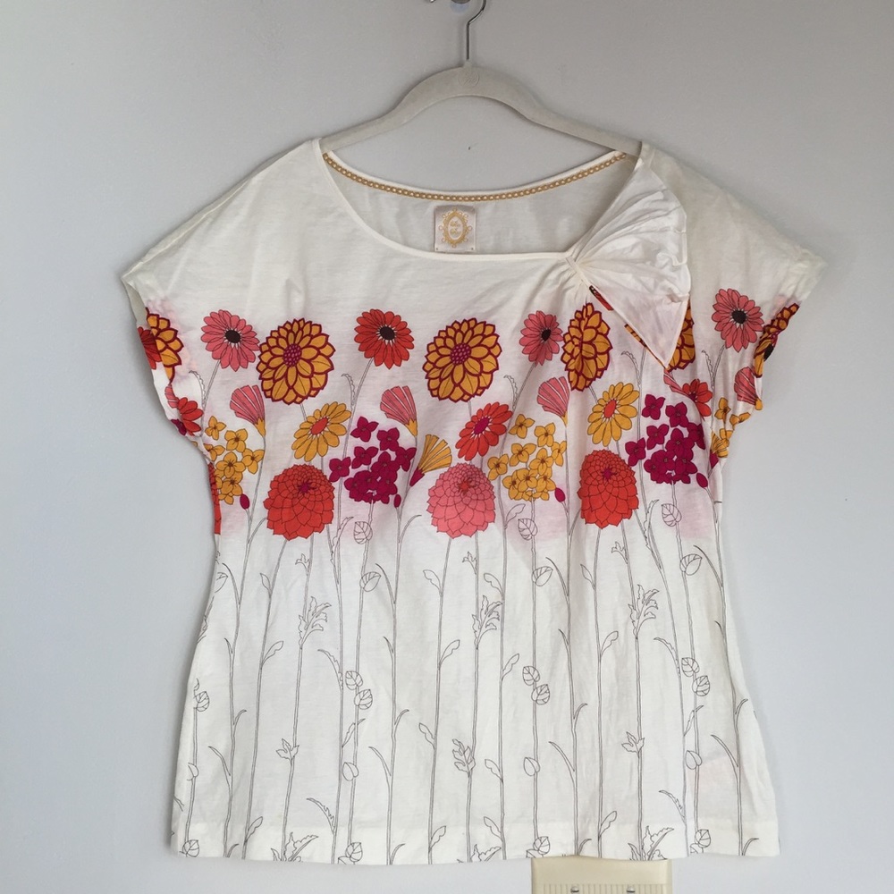 Anthropologie Cotton Knit Top with Side Pleat