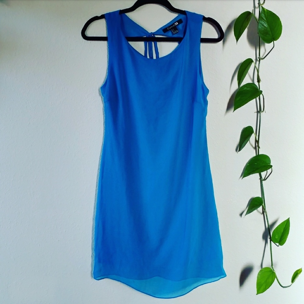 Blue Scoop Neck Open Back Dress